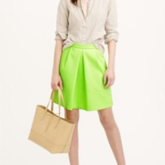 J.Crew Women NEON Yellow Lime Green Skater Played Skirt with Pockets Size 2 - Picture 6 of 8